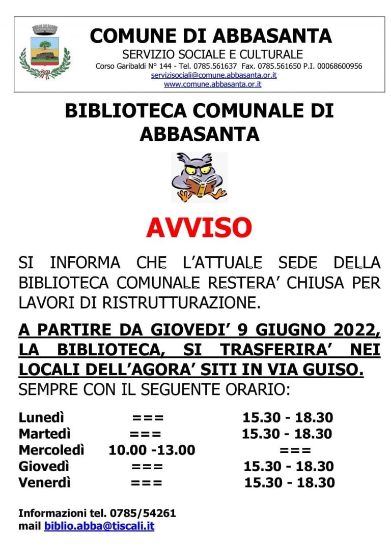 Nuova Sede Biblioteca Comunale Di Abbasanta Sistema Bibliotecario